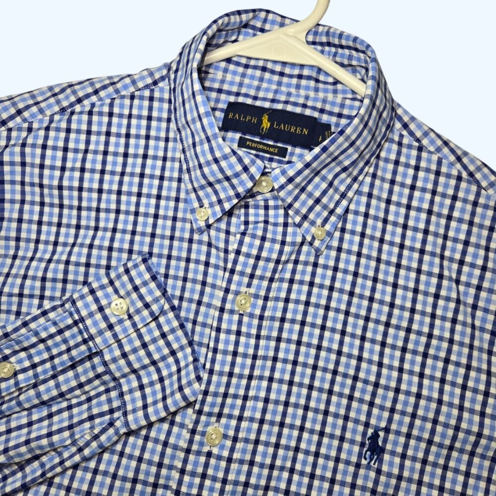 Ralph Lauren Performance Mens Small Blue Plaid Check Button Down Shirt L/S